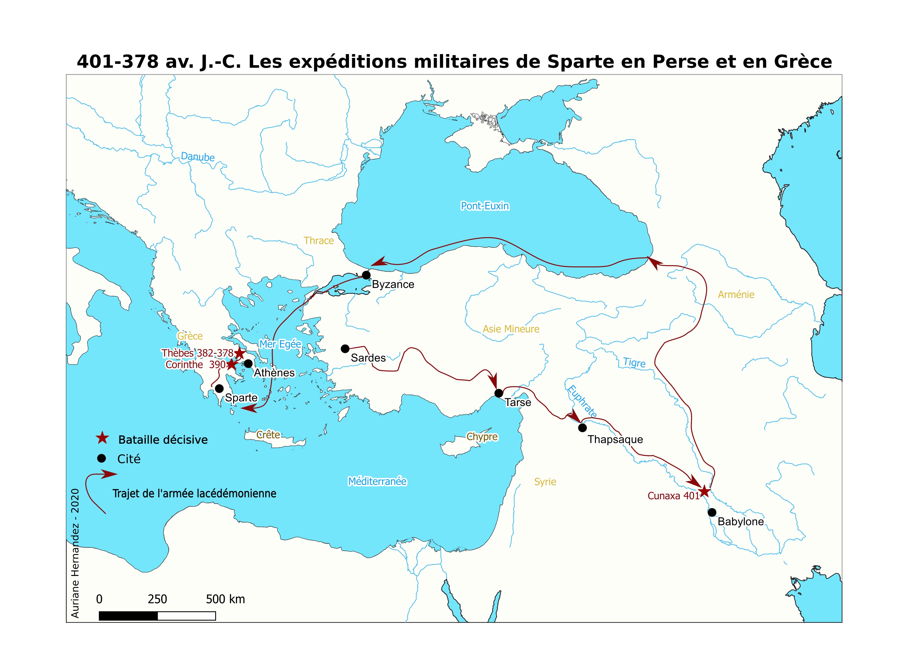 Carte 2 - Les expéditions de Sparte en Perse et en Grèce