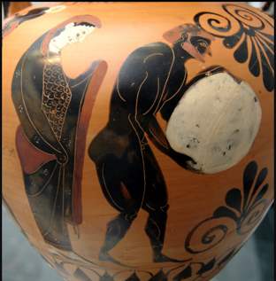 Perséphone surveille Sisyphe aux Enfers
