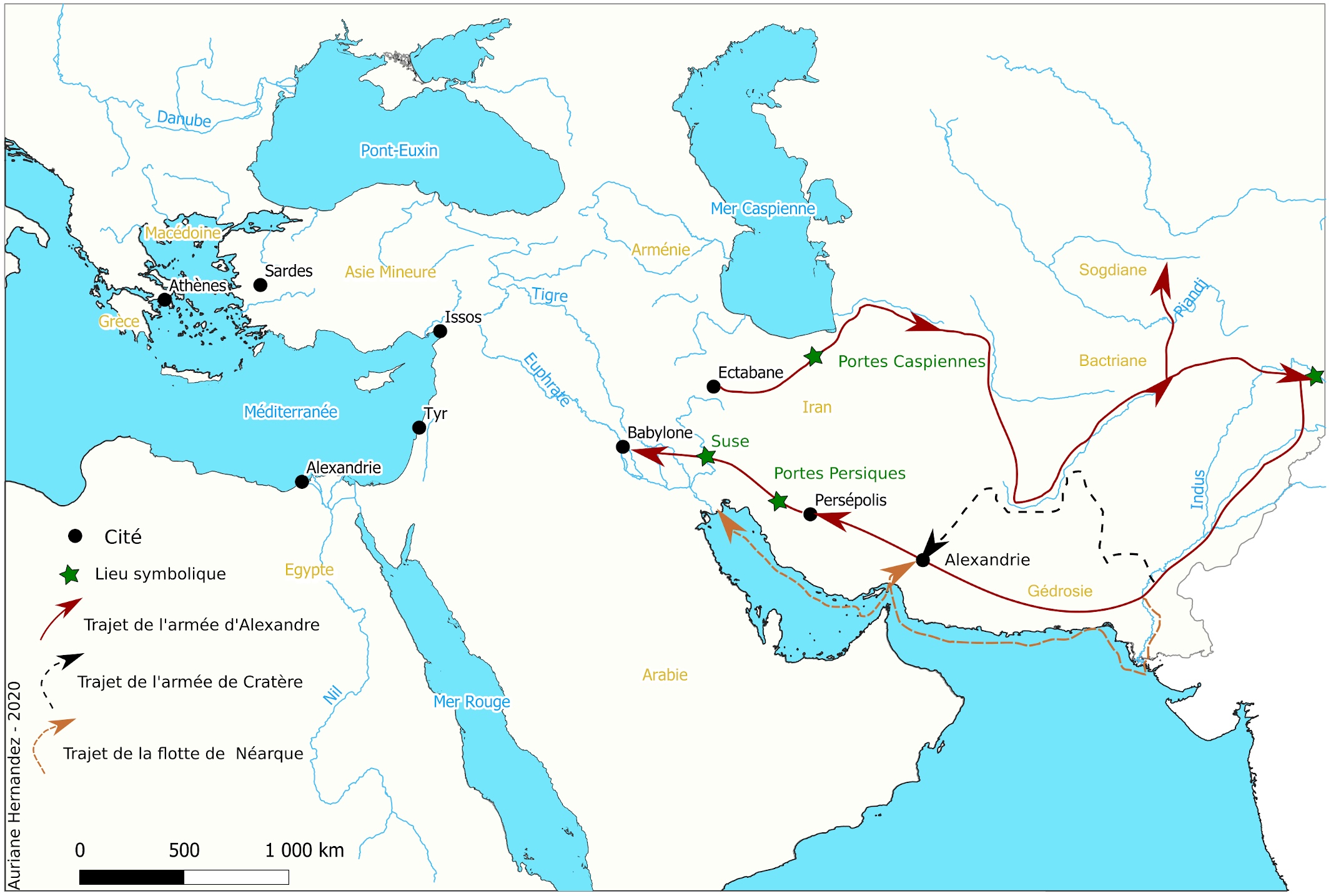 Carte 10 - La fin de la conquête d'Alexandre et le retour de l'armée macédonienne