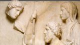 MET.Period:Late Classical Date:ca. 360 B.C. Culture:Greek, Attic Medium:Marble, Pentelic Dimensions:H. 67 3/8 in. (171.1 cm) Classification:Stone Sculpture