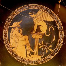  Œdipe répondant à l’énigme du Sphinx, coupe grecque