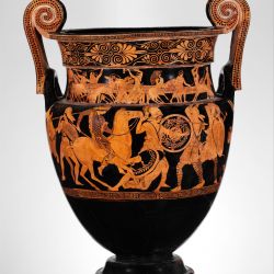 MET.Attributed to the Painter of the Woolly Satyrs (namepiece) Period:Classical Date:ca. 450 B.C. Culture:Greek, Attic Medium:Terracotta; red-figure Dimensions:H. 25 in. (63.5 cm) Classification:Vases