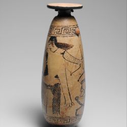 MET.Attributed to the Painter of New York 21.131 Period:Archaic Date:ca. 510–500 B.C. Culture:Greek, Attic Medium:Terracotta; white-ground Dimensions:H. 6 1/8 in. (15.6 cm) Classification:Vases