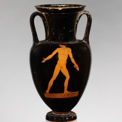 athlète. MET.Attributed to the Loeb Painter Period:Classical Date:ca. 440–430 B.C. Culture:Greek, Attic Medium:Terracotta; red-figure Dimensions:H.: 13 in. (33 cm) Classification:Vases