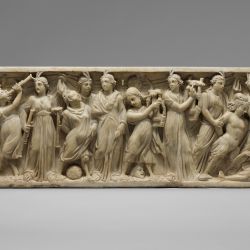 MET. Period:Late Imperial, Gallienic Date:3rd quarter of 3rd century A.D. Culture:Roman Medium:Marble, Pentelic Dimensions:Overall: 21 3/4 x 77 1/4 x 22 1/2 in. (55.3 x 196.2 x 57.2 cm) Classification:Stone Sculpture