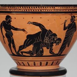 Pancras. MET.Attributed to the Theseus Painter Period:Archaic Date:ca. 500 B.C. Culture:Greek, Attic Medium:Terracotta; black-figure Dimensions:H. 6 3/8 in. (16.2 cm) diameter 8 7/8 in. (22.5 cm) Classification:Vases