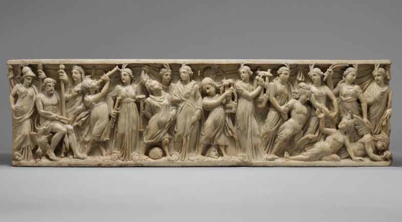 MET. Period:Late Imperial, Gallienic Date:3rd quarter of 3rd century A.D. Culture:Roman Medium:Marble, Pentelic Dimensions:Overall: 21 3/4 x 77 1/4 x 22 1/2 in. (55.3 x 196.2 x 57.2 cm) Classification:Stone Sculpture