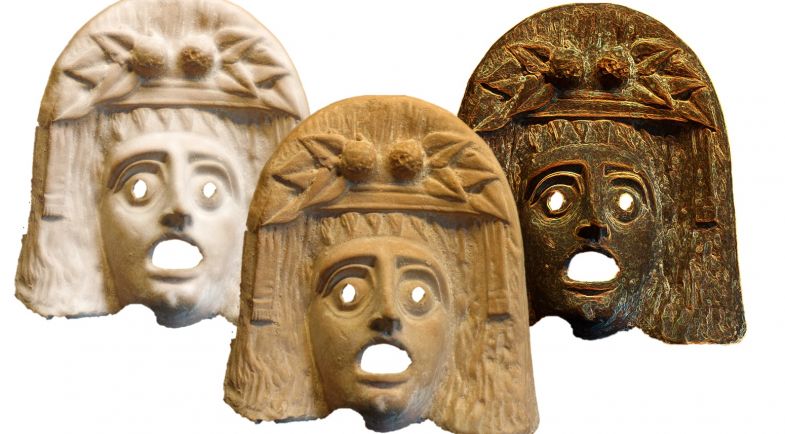 Masques Dionysos en terre cuite